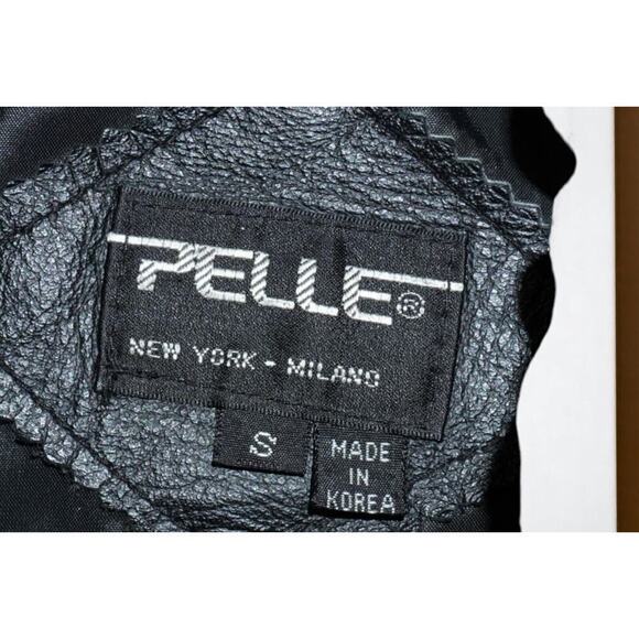 Vintage Pelle Black Leather Patchwork Nylon Panel Bomber Jacket Medium 90s - Picture 3 of 4